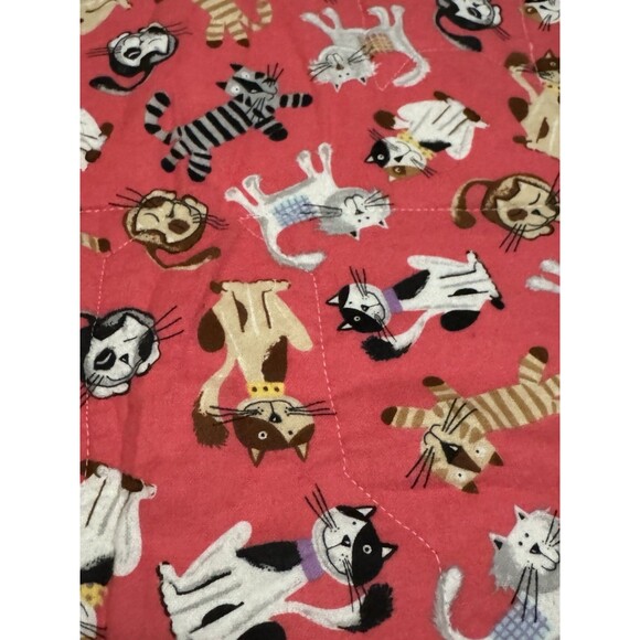 VTG Cute Cat Quilt Panel Baby Blanket Crochet Handmade Aprons Pink Kitty OOAK - Picture 3 of 9